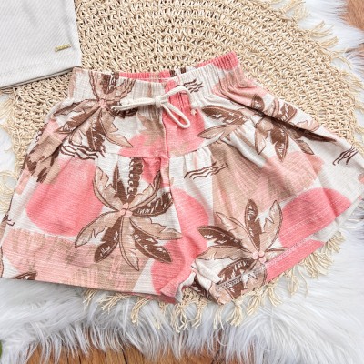 Conj. Regata Alcinha e Short Folhas Coqueiro - Areia e Rose